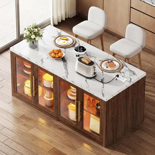 Walnut kitchen island - kitchen, with